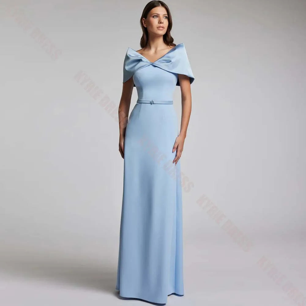 Customized Women Evening Dresses Elegant Bow V Neck Sleeveless Column Mermaid Wedding Guest Dress Floor Length Prom Party Gown
