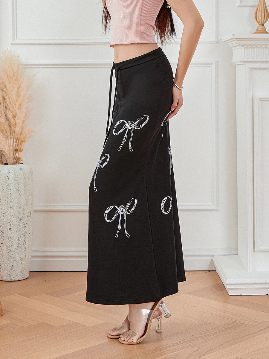 High-Waist Drawstring Ankle-Length Skirt