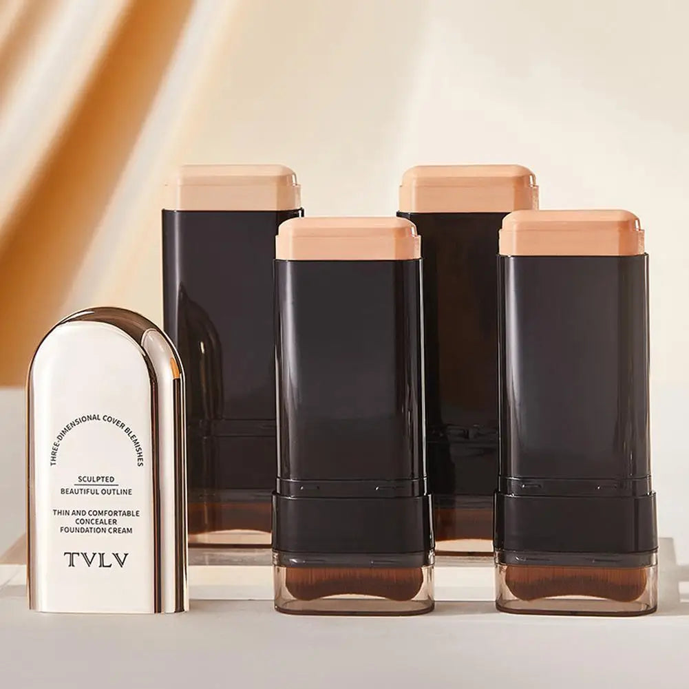 Waterproof Concealer Foundation Stick With Brush - All-in-One Long-Lasting, Oil Control, Brightening Makeup Natural Matte Finish