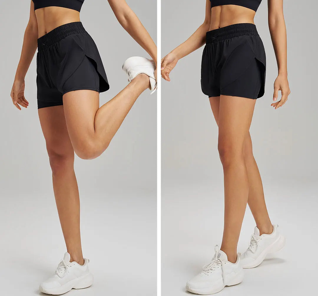 Yoga Shorts Sports Fitness Shorts High Waist Running Fake Two Pieces Anti-Shine Shorts Women's Double Layer Training Leggings