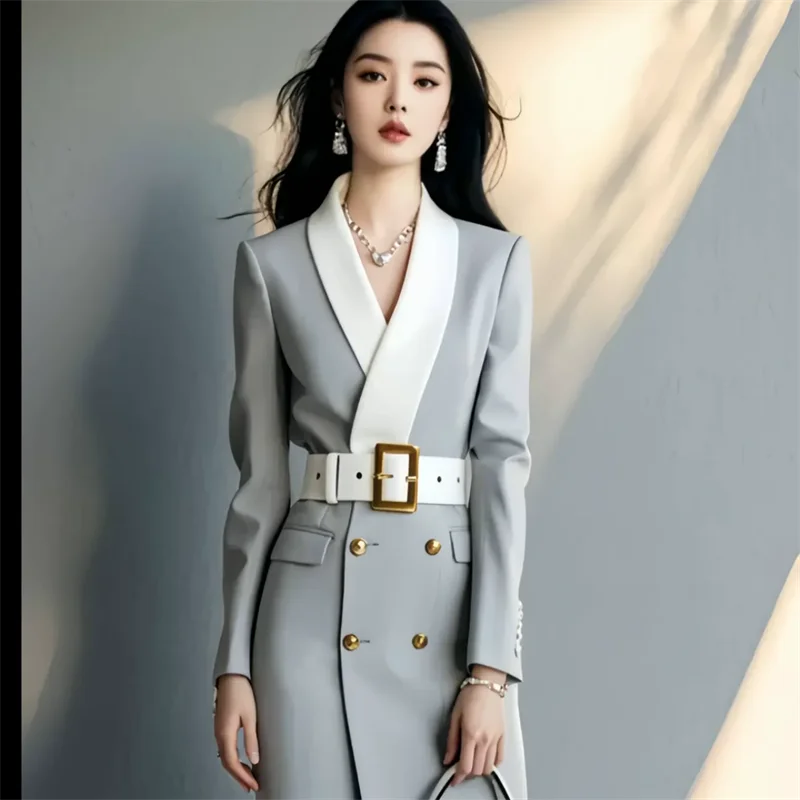 Belted A-Line Formal Suit Dress