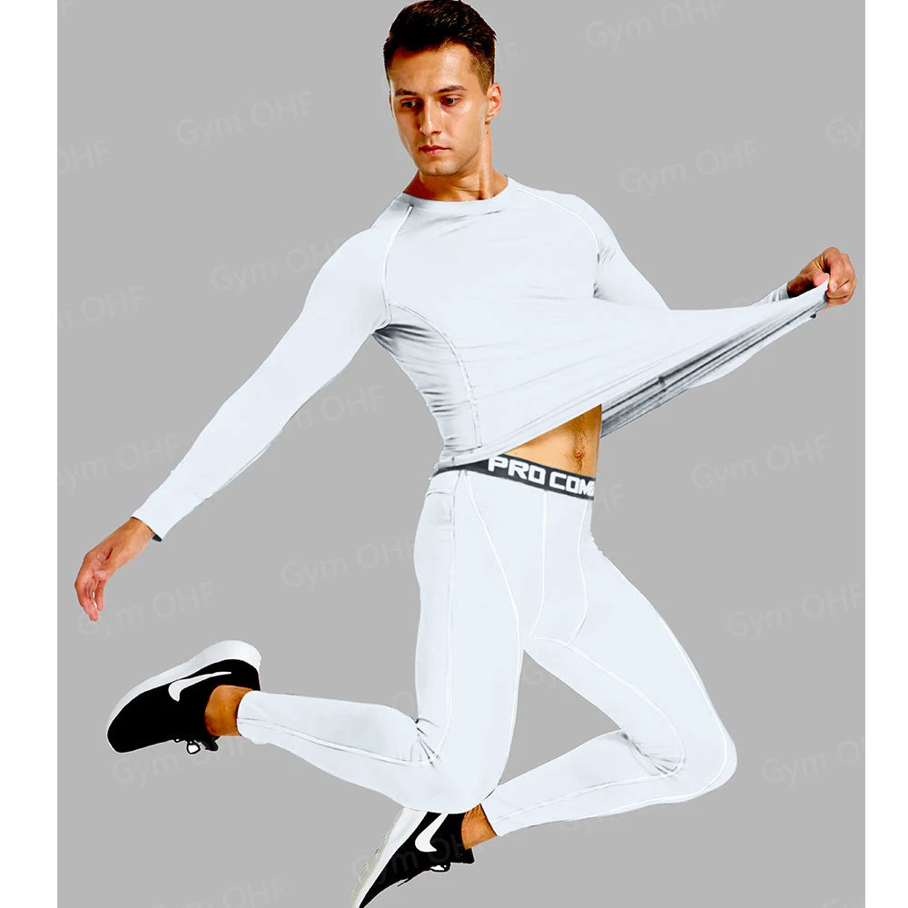 Gym Fitness T Shirt Men's Short Sleeve Summer Boxing Jersey Legging Men Rashguard Compression Pants Quick Dry Tight T-Shirts Men