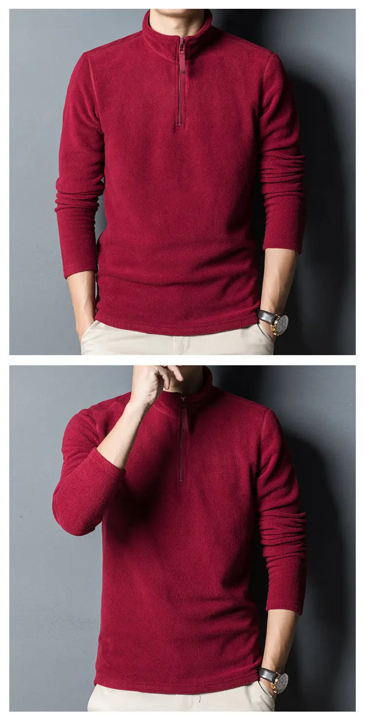 Men’s Double-Sided Fleece Stand-Collar Long-Sleeve Top