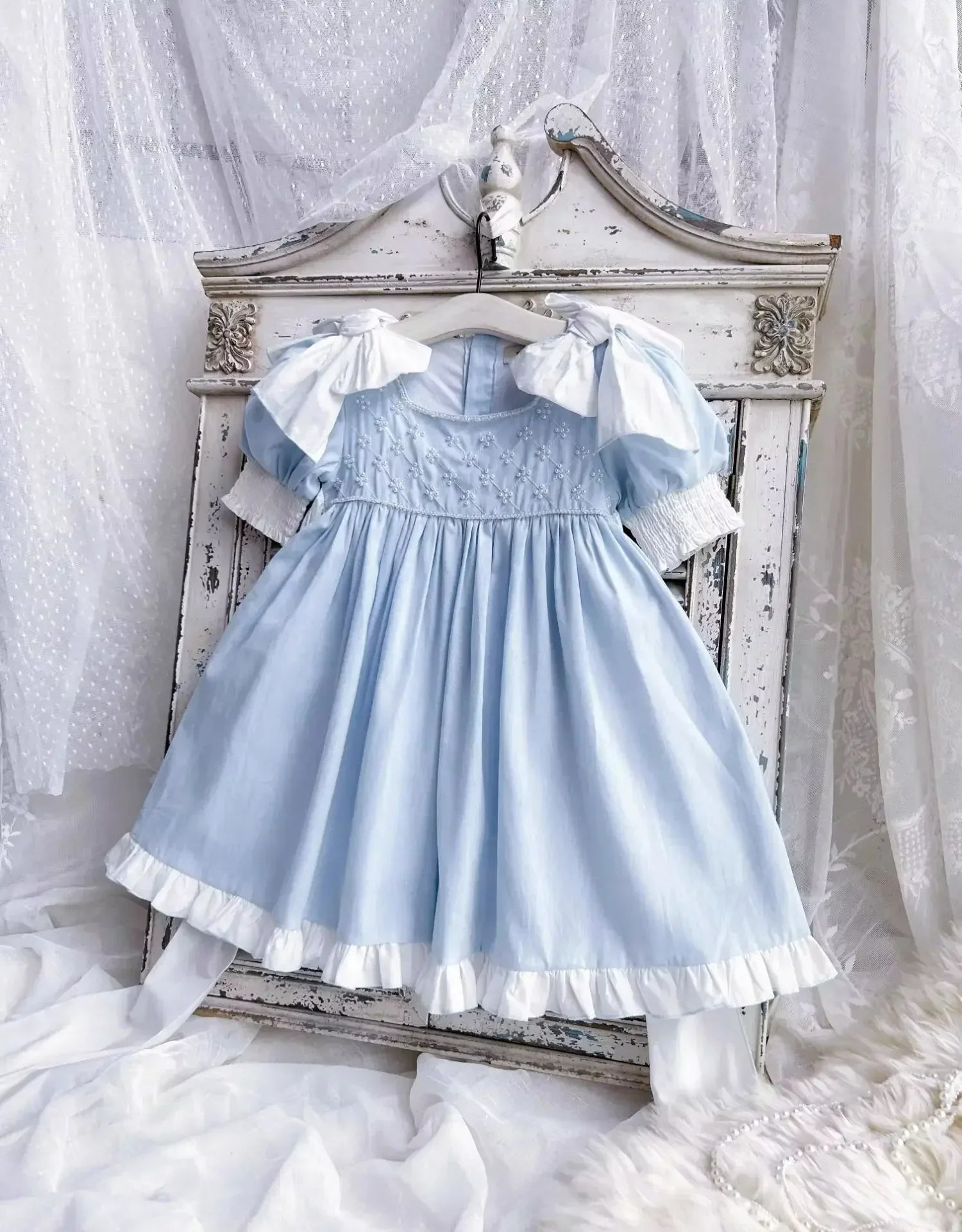 Embroidered Bow Princess Girls Dress