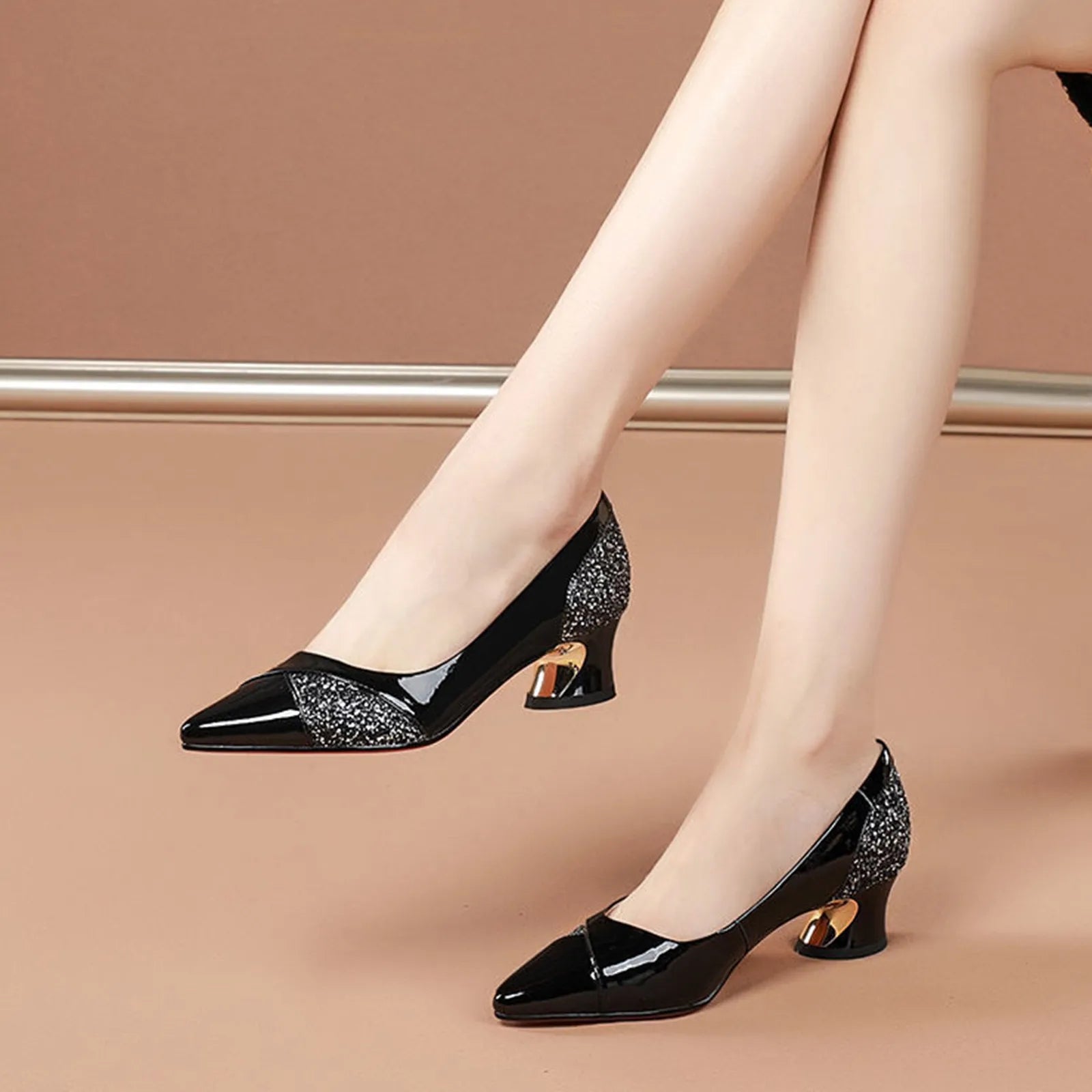 Fashion High Heels PUmps High Quality Women Elegant Sexy Medium Heels Pointed Toe Shoes Comfort Casual Single Shoes