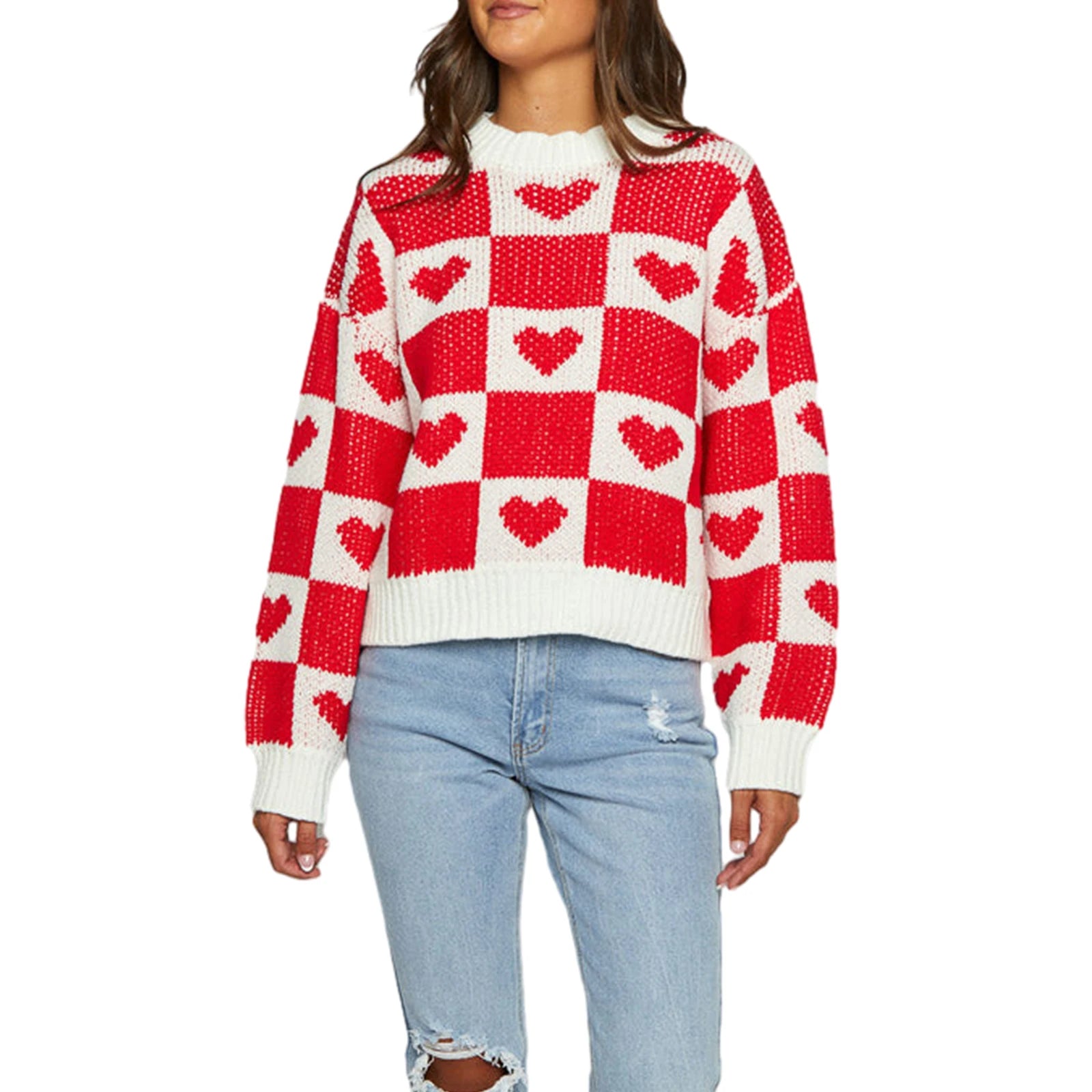 Checker Heart Knit Pullover