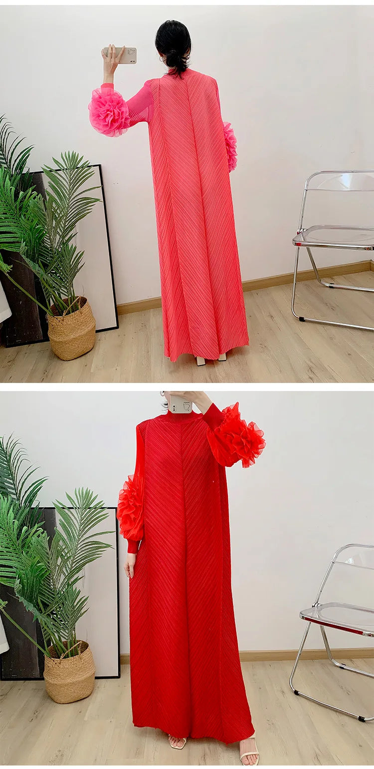 Women Elegant Evening Party Dresses 2025 Summer New Solid Colour Classic Long Sleeve Plate Flower Design Prom Dresses Female