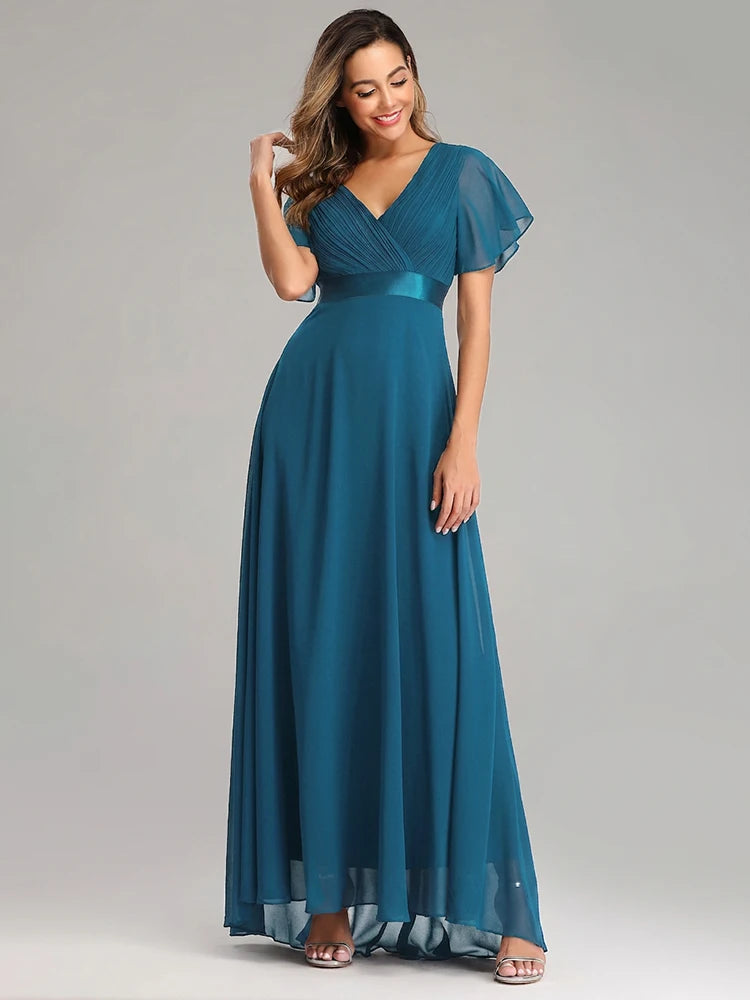 Evening Dresses XUCTHHC Elegant V-Neck Ruffles Chiffon Formal Evening Gown  Robe Vestidos De Fiesta Dress for Wedding Party