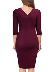 Pleated V-Neck Gray Midi Dress