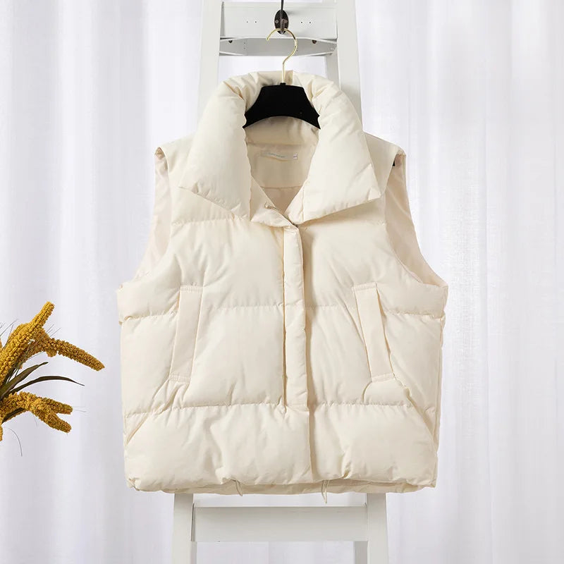 Women Fashion Autumn New 2026Stand Collar Elegant Down Coats Warm Outerwear Casual Belt Sleeveless Winter Women Vests Jackets