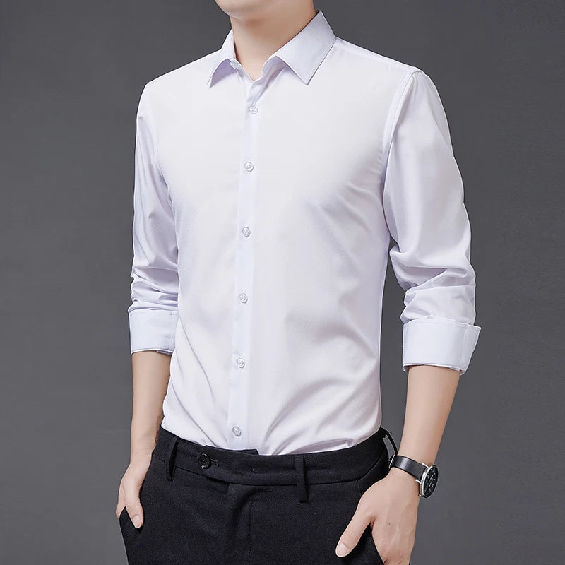 Stretch Solid Business Shirt Men