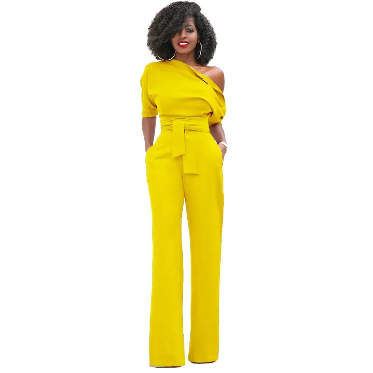 Modern Slanted Collar Wide Jumpsuit