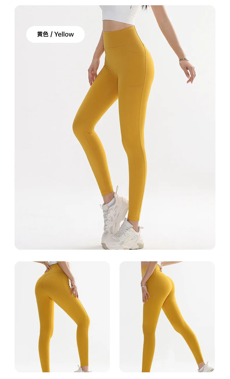 Yoga Leggings for Fitness Legging Sport Side Pocket Pants Female Soft High Waist Leggins Push Up Gym Tights Women
