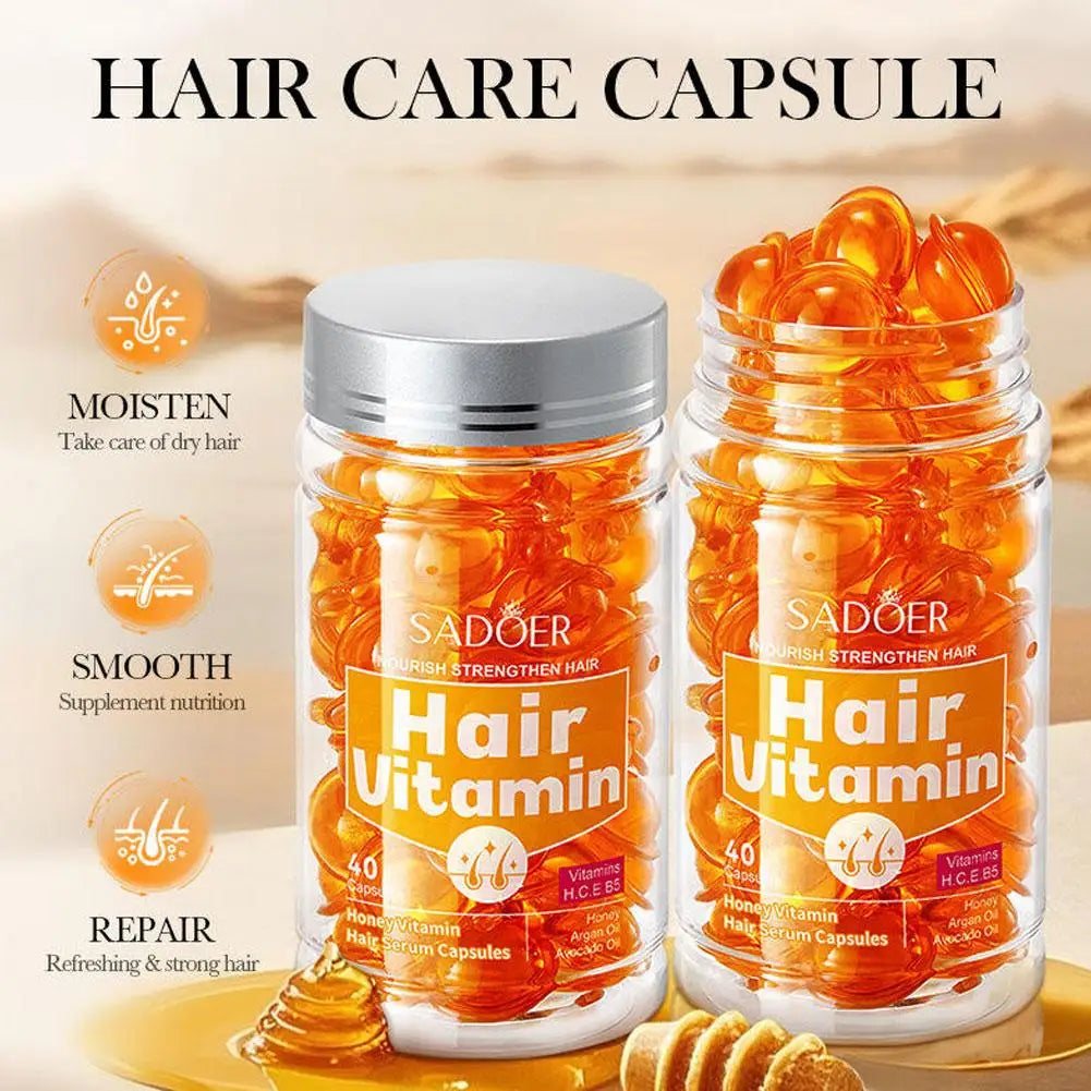 Hair Care Essence Capsules Bee-Infused For Women & Men Hair Care Oil Smooth Repair Damaged Hair Treatment Serum,Vitamin A,E,H,B5