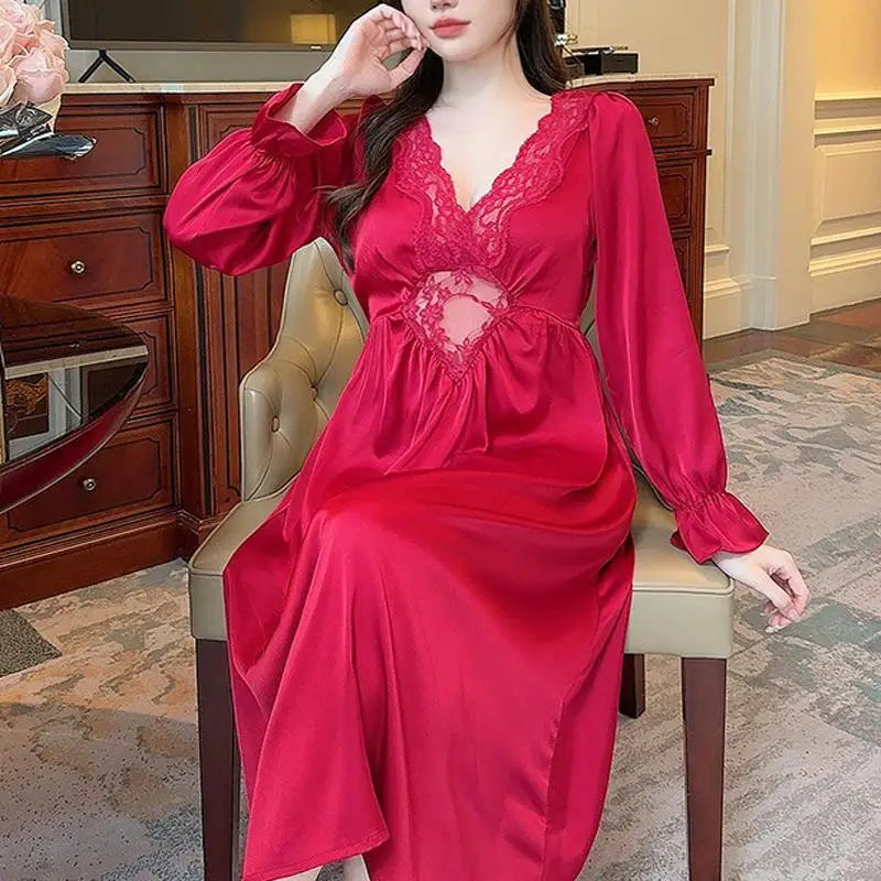 Female Long Nightdress Retro French Court Style Princess Nightgown Sleepwear Spring Summer Loose Rayon Home Clothes Lounge Wear