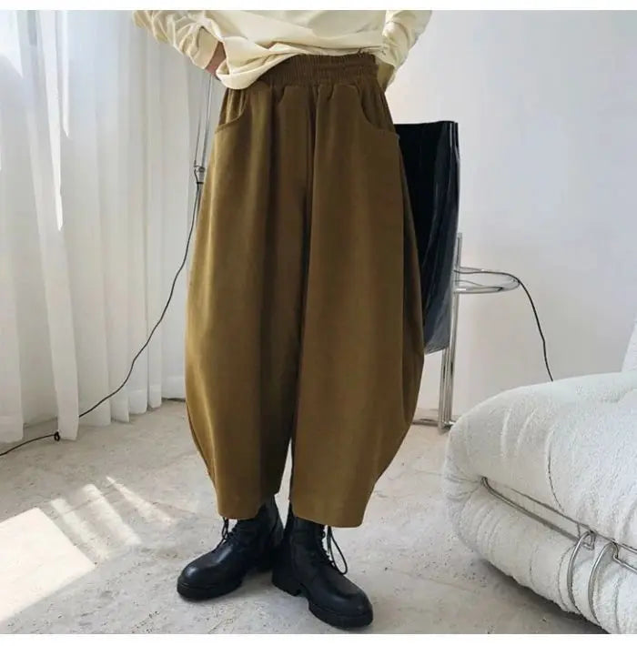 Women's Wide-Leg Pants Oversized Casual Harem Trousers with Pockets