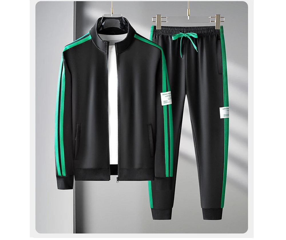 Autumn Mens Sportswear Suits Fashion Tracksuit 2 Piece Sets Jacket+Pants Sweatsuit Man Outdoor Joggers Running Sports Suits 5XL
