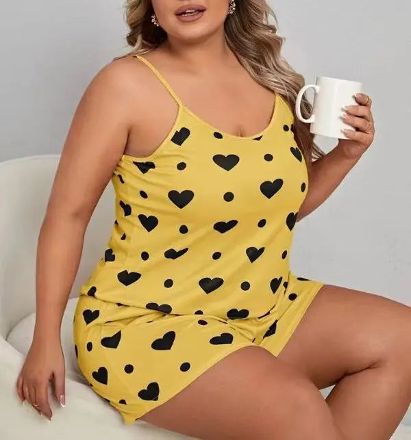 Plus Heart Print Pajama Set