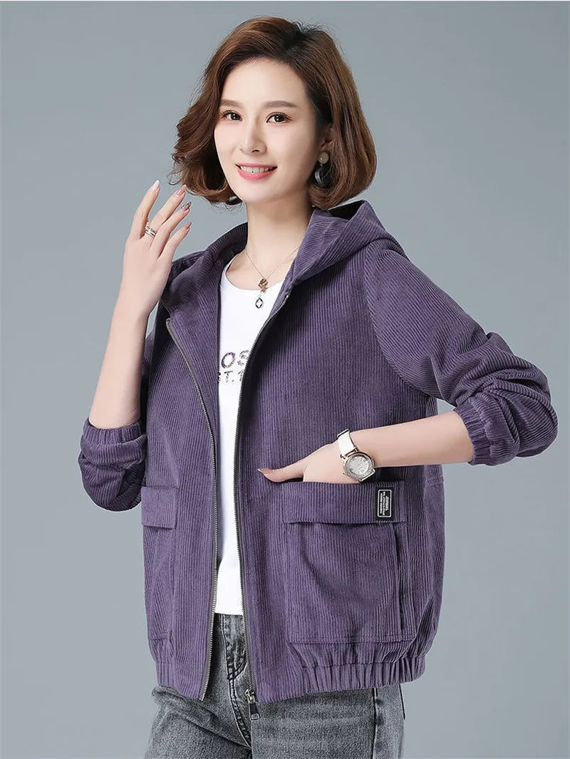 Corduroy Hooded Loose Jacket