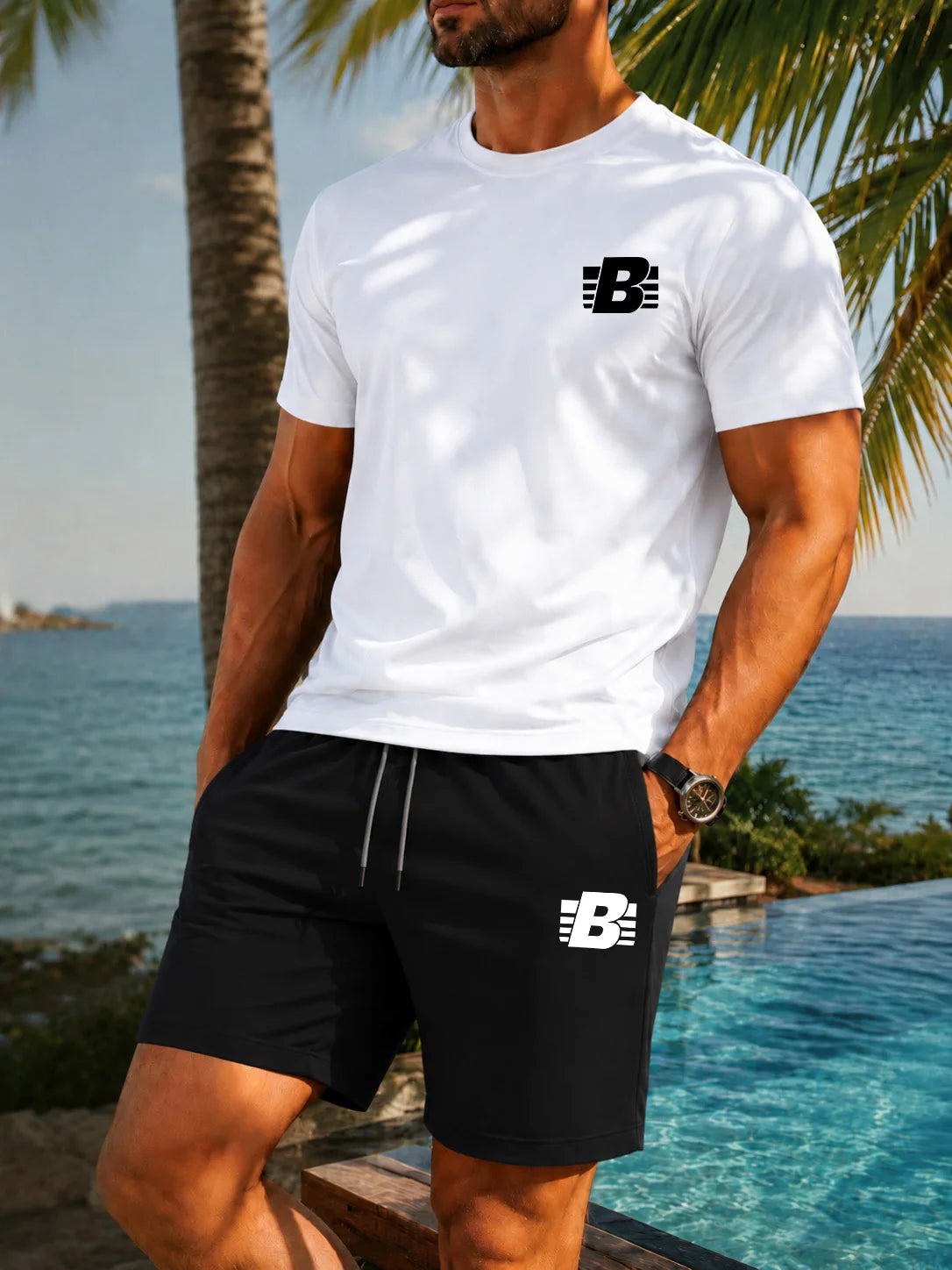 Men's 2-Piece Tracksuit Casual Sportswear Set Short Sleeve T-Shirt + Shorts Quick Dry Breathable Gym Fitness Running Outfit