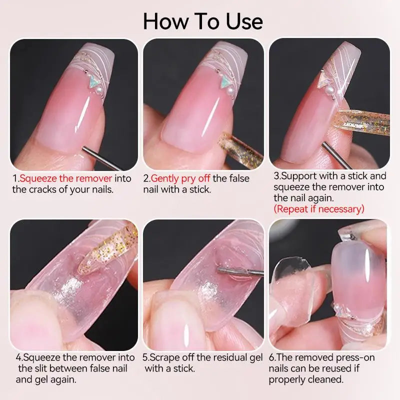 Nail Solid Gel Glue Remover & Debonder Fast Dissolve Liquid for Fake Tips Press On Nails, False Nails | Quick Manicure Tool