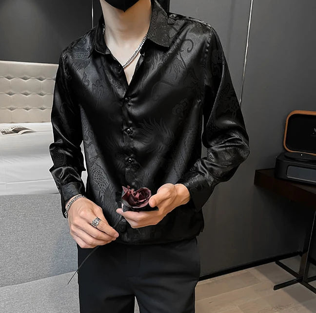 Slim Luxury Print Shirt Men