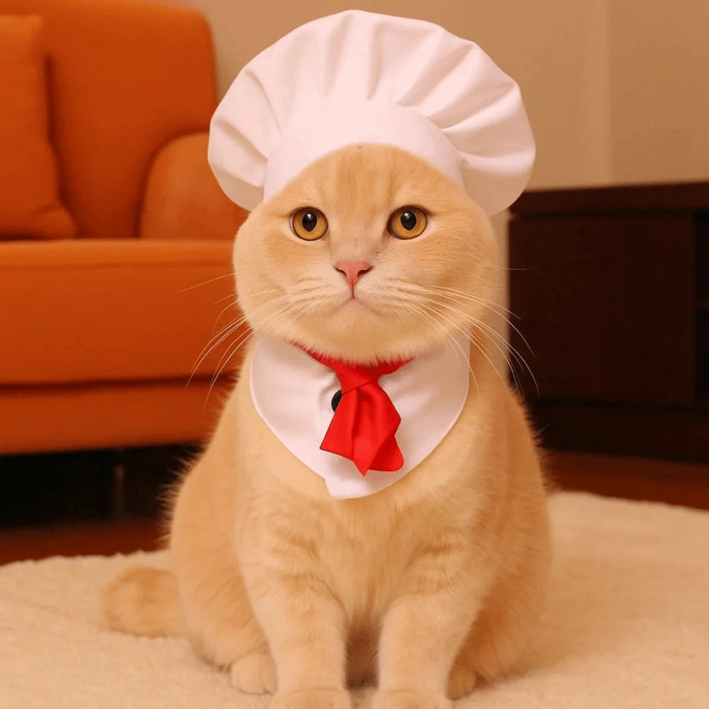 Pet Accessories Cute Pet Cooking King Hat Adjustable Comfortable Chef Hat Set Stylish Cat Cosplay Hat Pet Fashion Show
