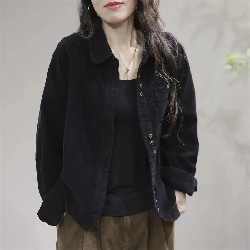 Casual White Corduroy Button Jacket