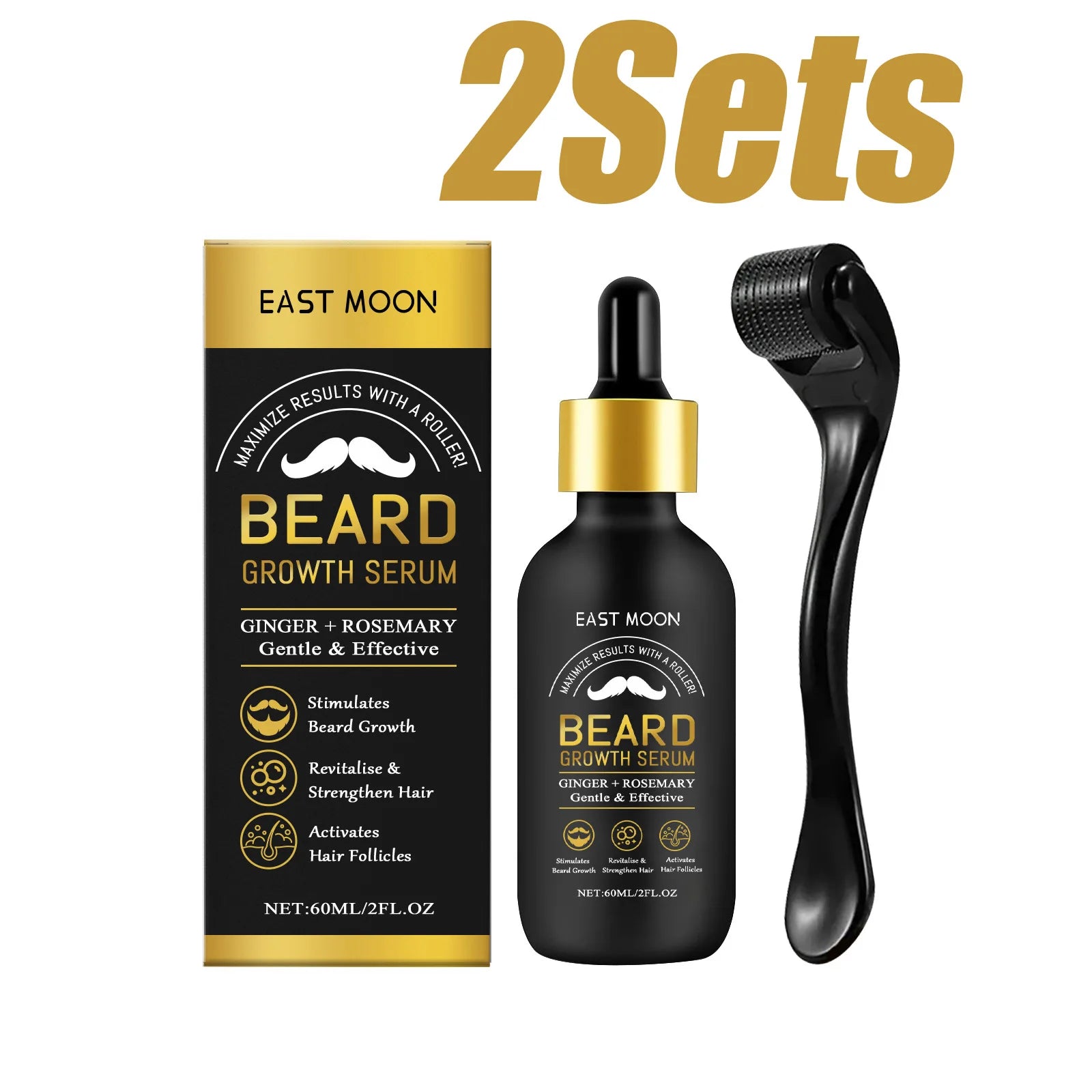 Beard Thickening Care Oil with Roller Ball 0.25mm Strengthen Hair Roots Nourishing Soften Beard Oil for Men Grooming Beard Care