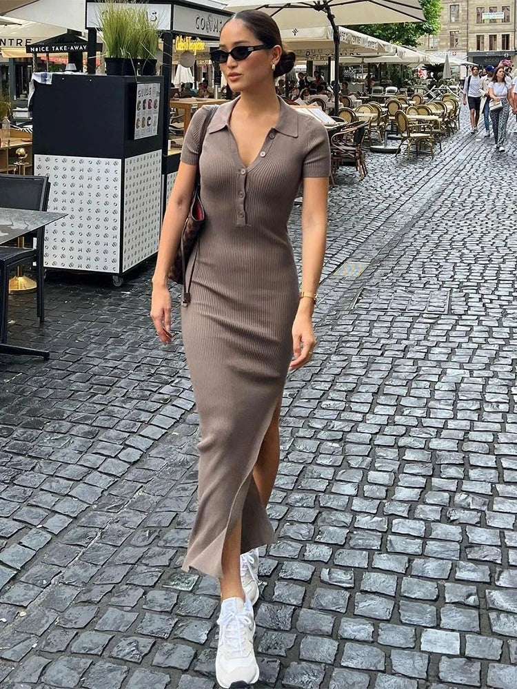 Elegant Collar Side Slit Dress