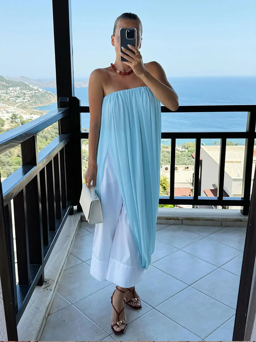 Irregular Skirt for Women Spring Summer New Elegant Street Style Skirt Women's Fashion Loose Ruched Draped Side Split Maxi Skirt