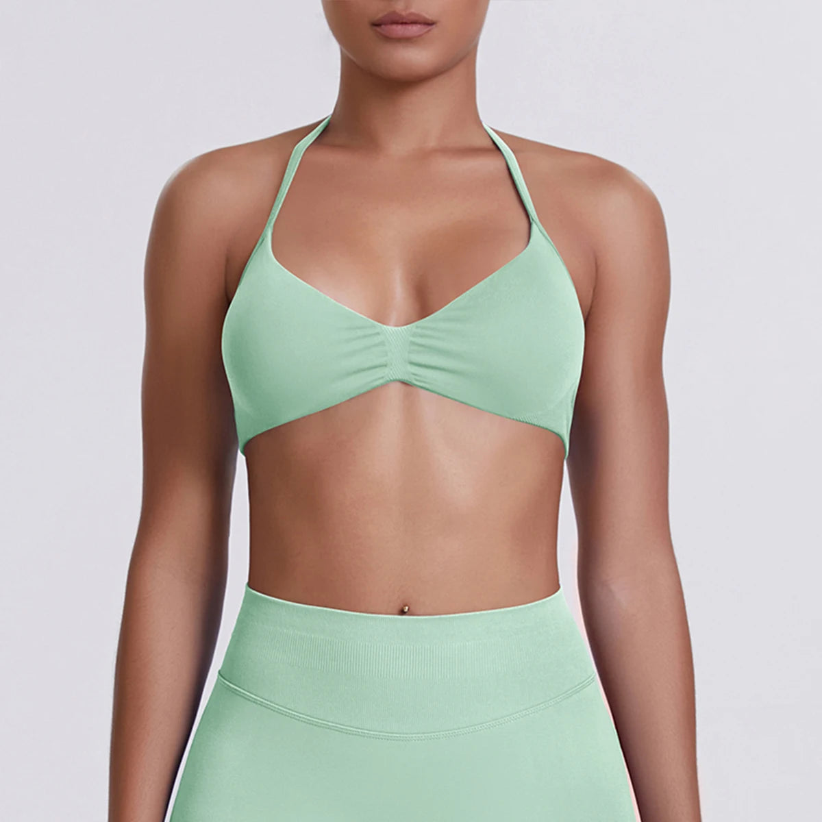 Sport Bra Strappy Bra Top Women High Support Thin Strap Halter Sport Seamless Bras Scrunch Workout Yoga Tank