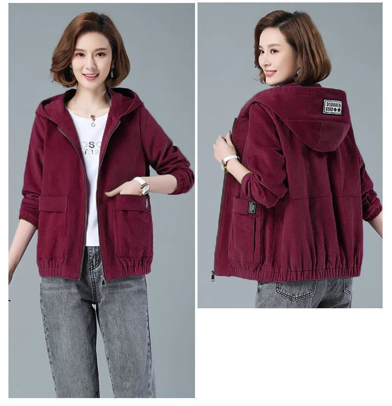 Corduroy Hooded Loose Jacket