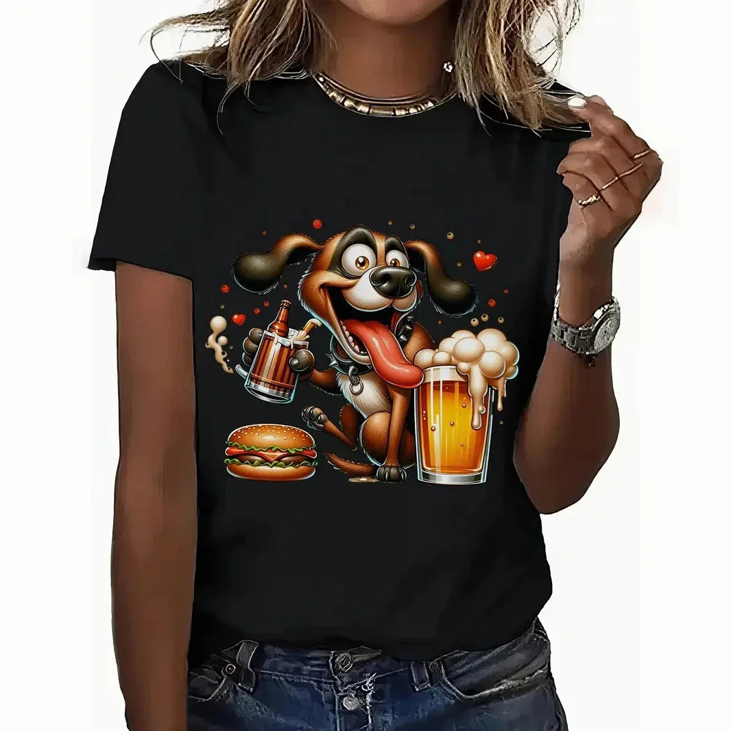 Playful Oversized Cartoon Casual Tee