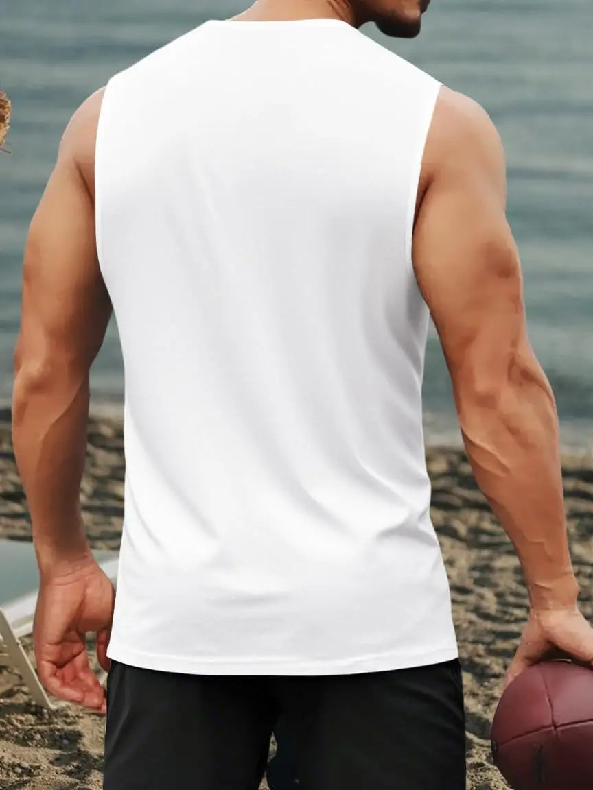 Mens Tank Tops Workout Sleeveless Shirts Summer Solid Color Polyester Quick Drying Tanks for Men Summer Beach Sports T-Shirts