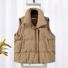 Women Fashion Autumn New 2026Stand Collar Elegant Down Coats Warm Outerwear Casual Belt Sleeveless Winter Women Vests Jackets