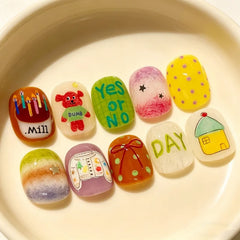 30pcs False Nails Unique Trendy Short “bean-shaped” Nails with A Press-on Design High-quality Nails Perfect As A Gift for Girls