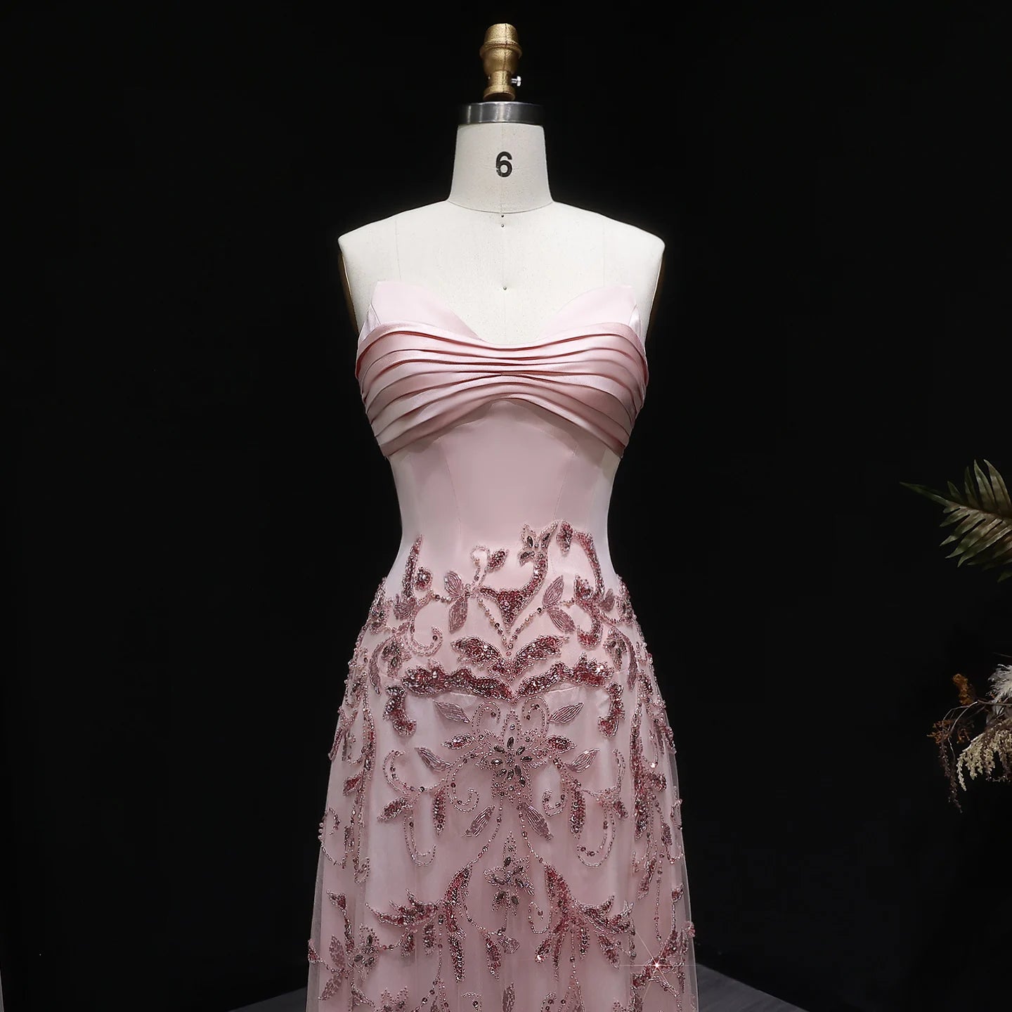 Pink Beaded Sweetheart Evening Gown