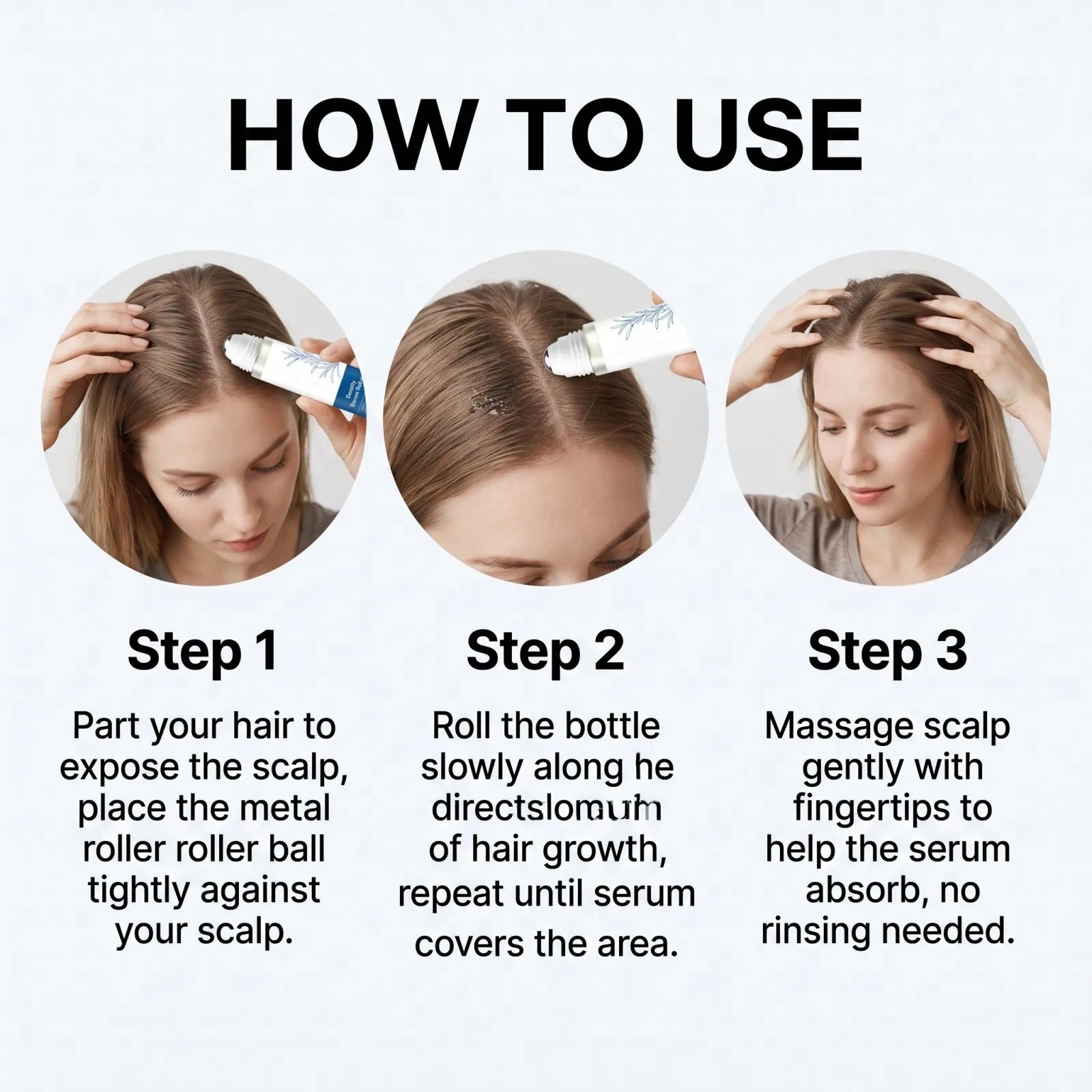 Roll On Hair Serum Leave In Care Scalp Oil Balancing Non Greasy Smooth Frizz Portable Touch Up with Rosemary Extracts 25ml
