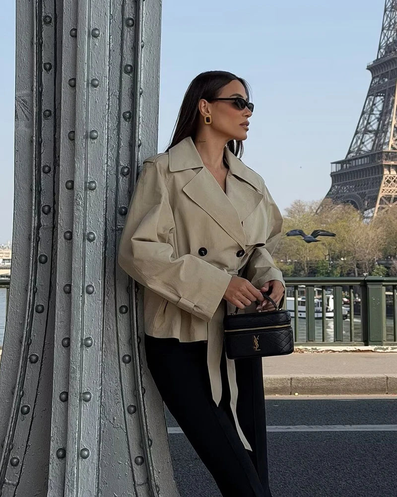 Women's Jacket 2026 New Spring Fashion Khkai Belted Short Jacket for Women Autumn Ladies Jacket Casaul Chic Women Outerwear
