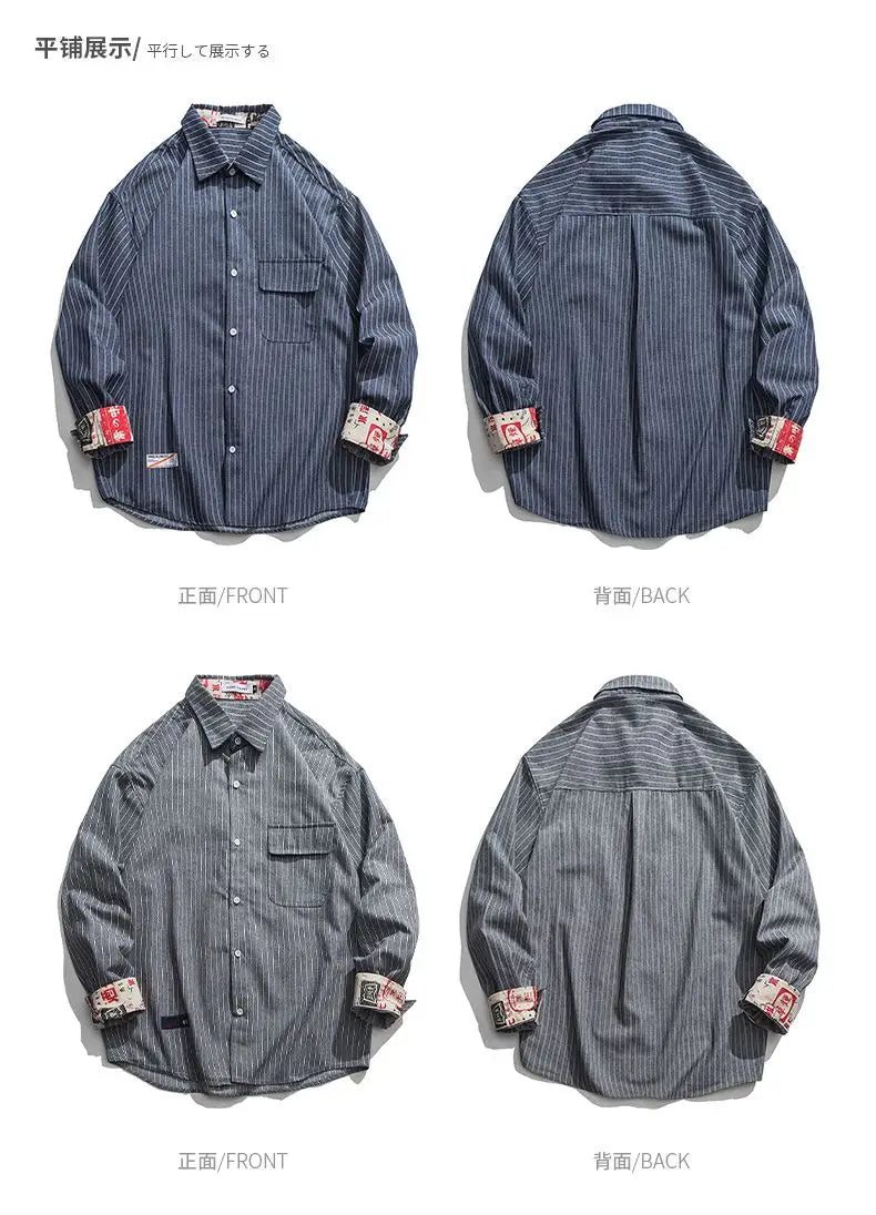 Retro Striped Workwear Shirt Women