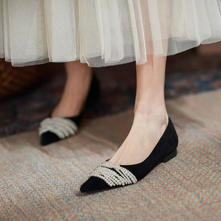 Women High Heels Sexy Beading Shoes Female 2024 New Red Velvet Pumps Pointed Toe RetroThin Heel Party Wedding Shoes Wholesale