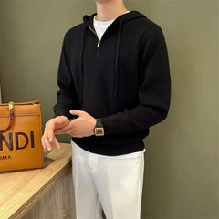 Hooded New Internet Celebrity Men's Sweater Versatile Popular Autumn Winter Solid Color Zipper Bottoming Trendy Hoodies Casual