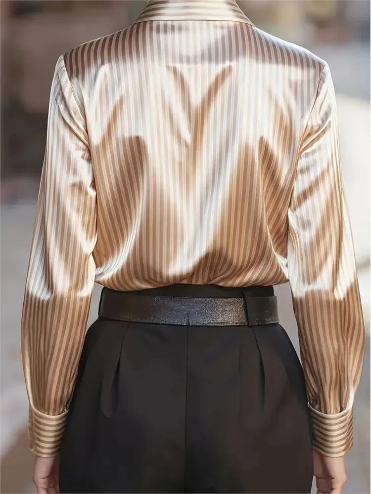 Lady Striped Shirt Fashion Long Sleeve Turn-down Collar Button Shirts Tops For Women Casual Office Holiday Spring Autumn Clothes