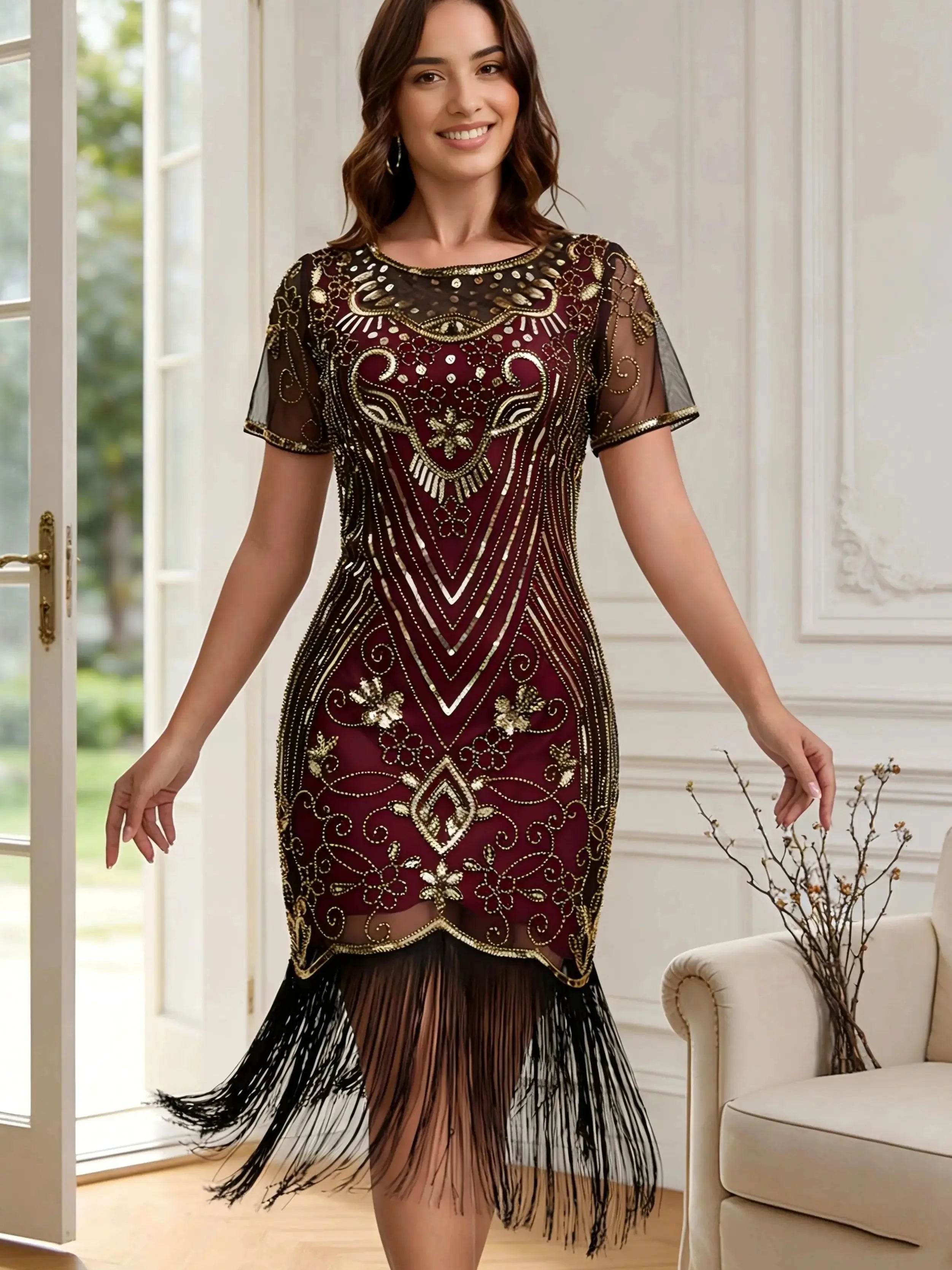 Women's Flapper Dresses 1920s for Women Great Gatsby Sequin Fringed Roaring 20s Cocktail Dress