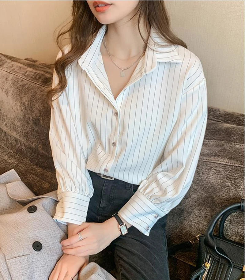 Vintage Striped Loose Shirt Women