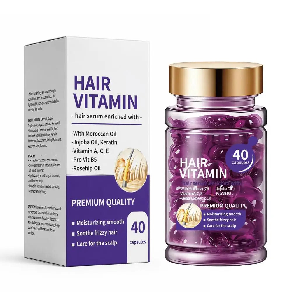 Hair Vitamin Serum Capsules 40Pcs With Moroccan Jojoba Oil Keratin Nourishing Hair Oil For Dry Damaged Frizzy Repair Hair Care