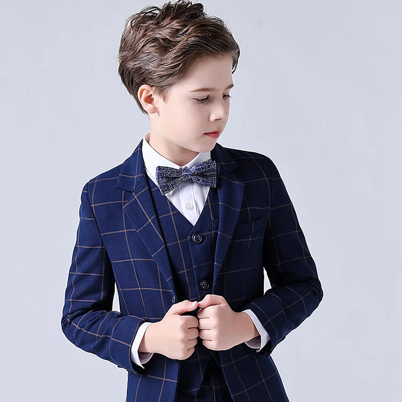 Formal Kids Plaid Tuxedo Suit
