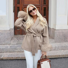 Fox Fur Woolen Coats Women's Short Coat Office Lady Removable Elegant Double-sided Wool Overcoat 2025 New Cardigan Jacket