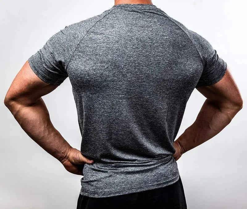 Summer Gym T-shirts Men's Solid Fitness Clothing O-neck Short Sleeve Tops Breathable Slim Bodybuilding Workout Muscle Tees Male